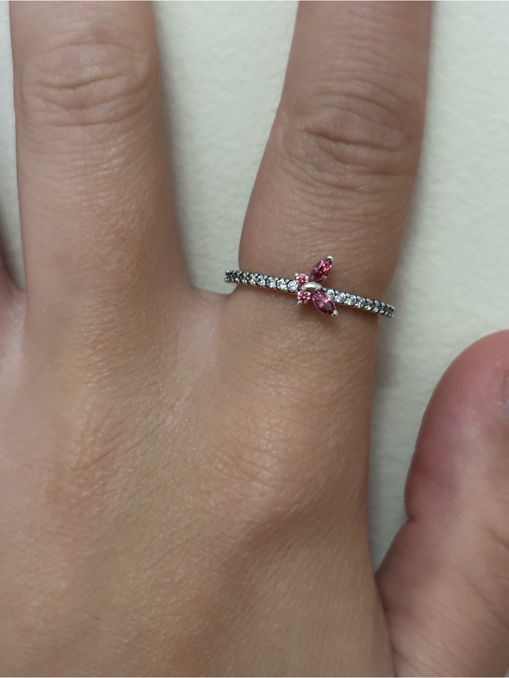 Sparkling Pink Pandora Butterfly Ring in Sterling Silver